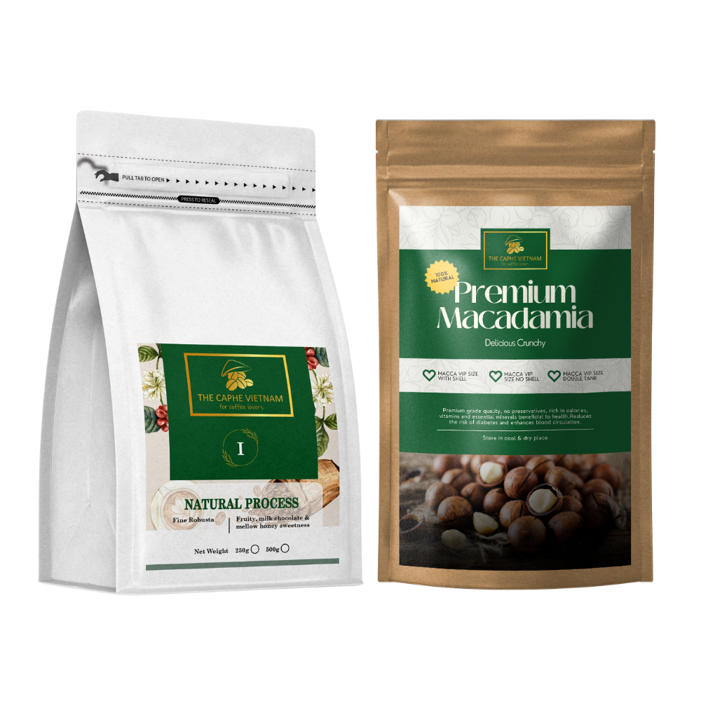 Combo of 2 - Natural Process Whole Bean Coffee 500g | Premium Macadamia Nuts VIP Size 500g