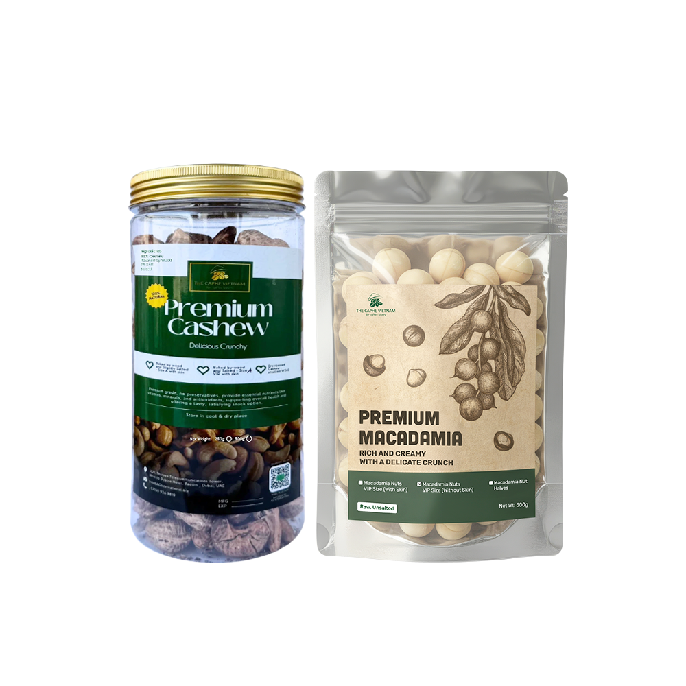 Combo of 2 - Premium Wood Fire Cashew Nuts, Salted 500g | Premium Macadamia Nuts VIP Size 500g