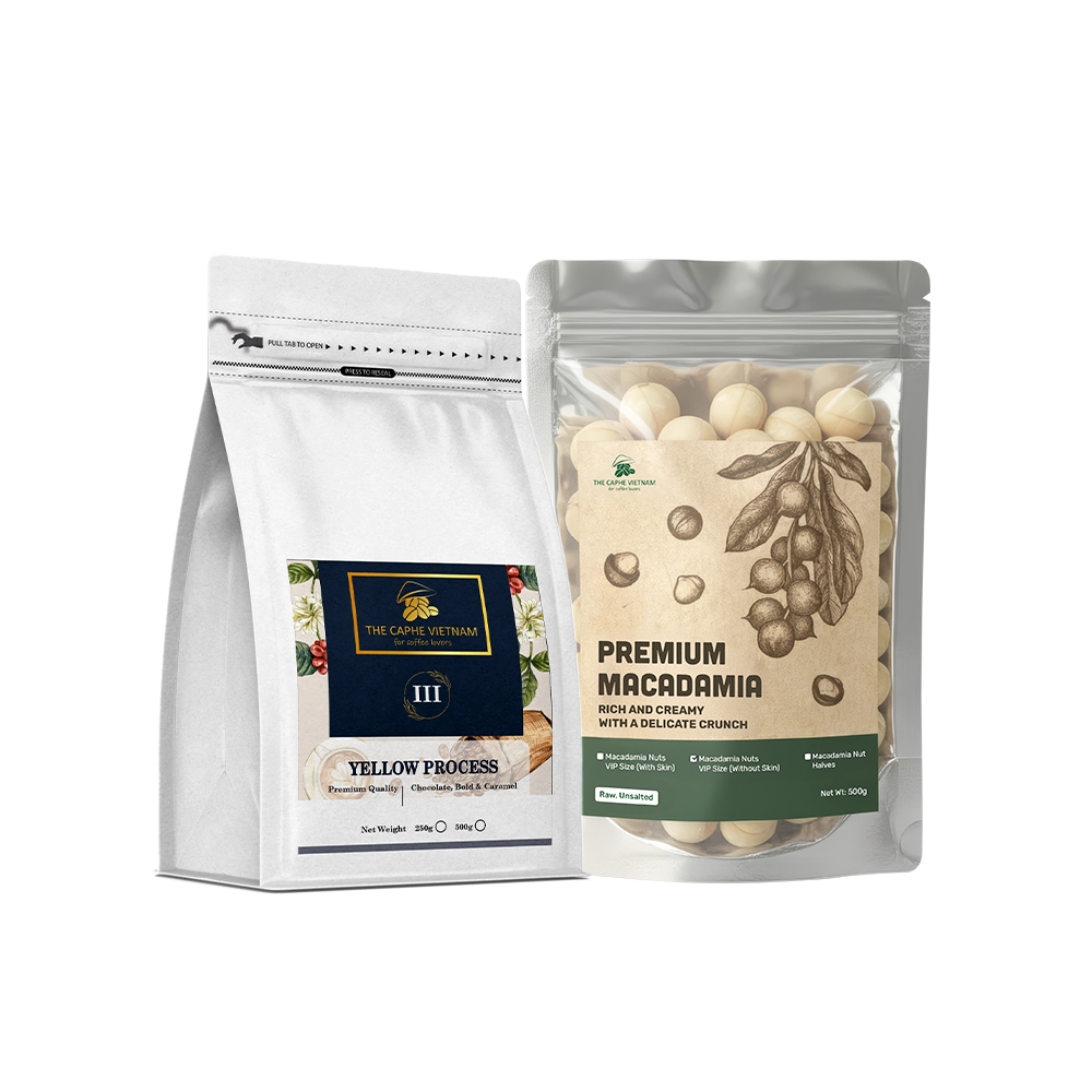 Combo Gift Set - Premium Quality Coffee - Yellow process 250g + Premium Macadamia Vip Size No Shell 500 g