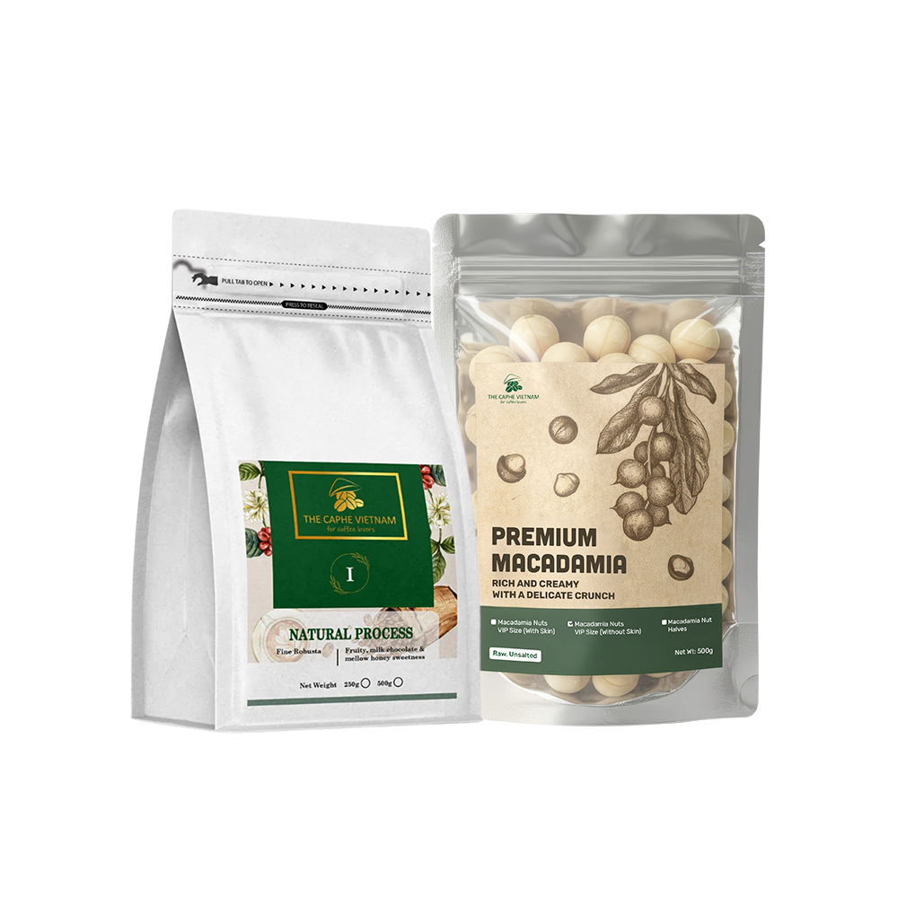 Combo of 2 - Natural Process Whole Bean Coffee 500g | Premium Macadamia Nuts VIP Size 500g