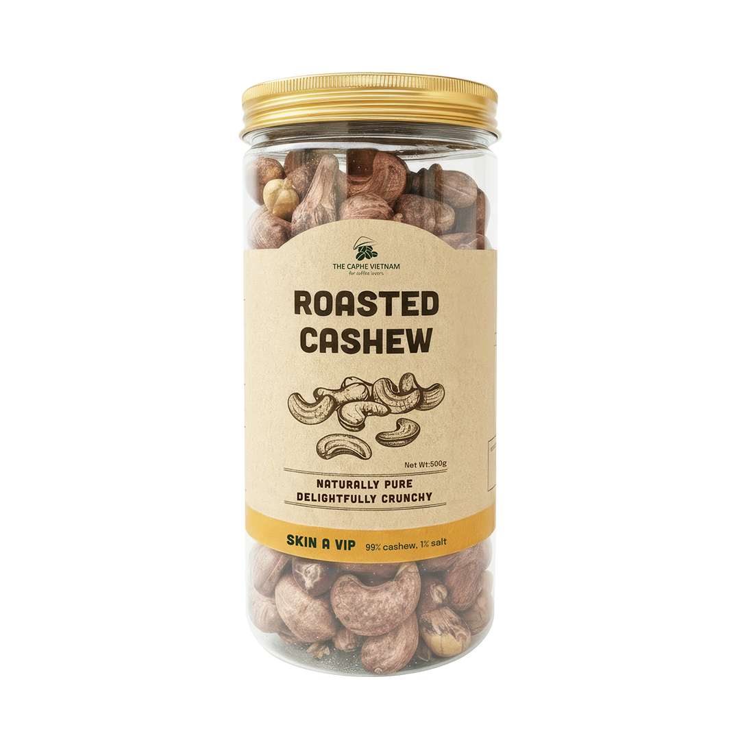 The Caphe Vietnam Pack of 3 - Premium Wood Fire Cashew Nuts, Salted Cashews with Skin | Size A VIP, 500g Per Box
