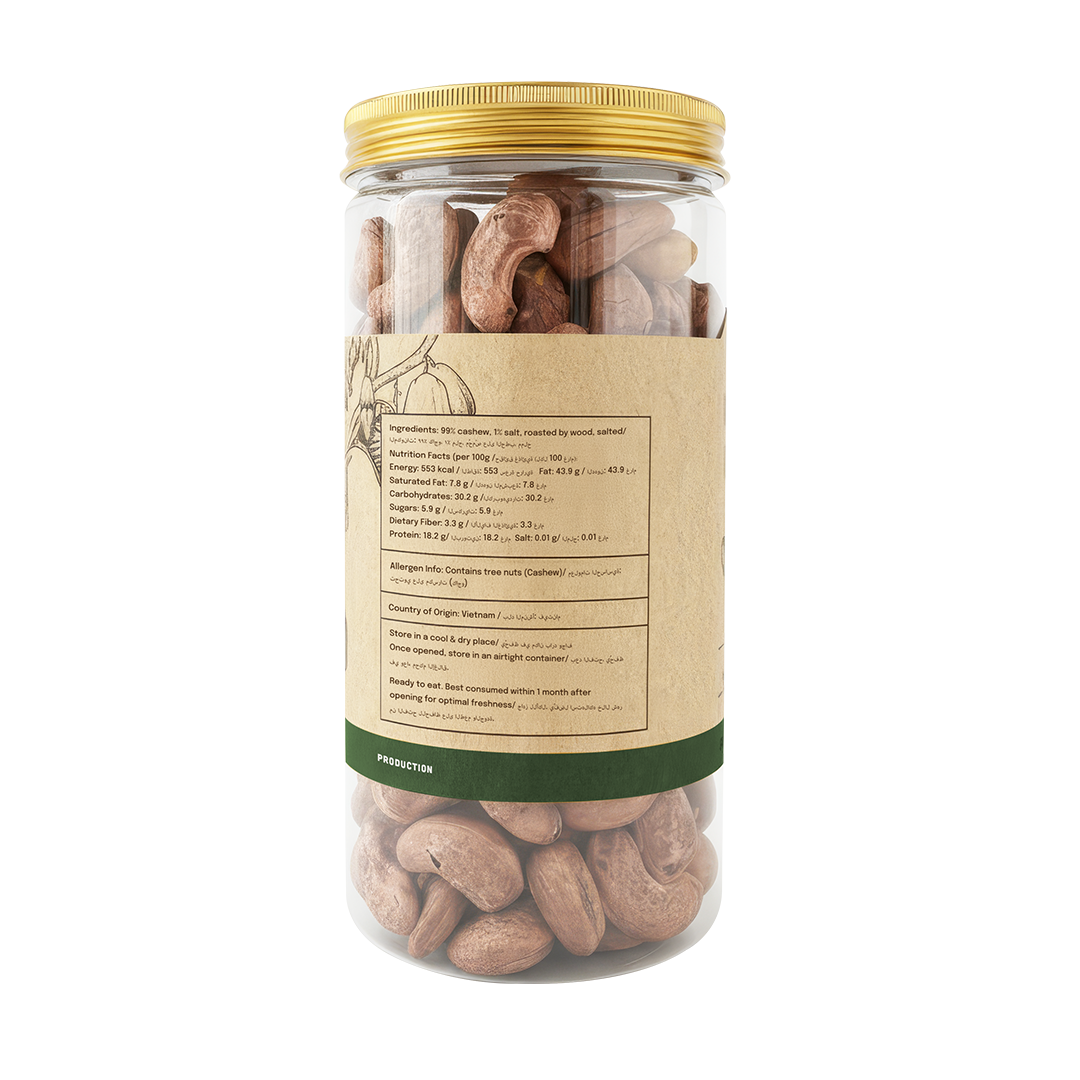 Premium Wood Fire Cashew Nuts, Salted Cashews with Skin Size A, Pack of 3 - 500g Per Box