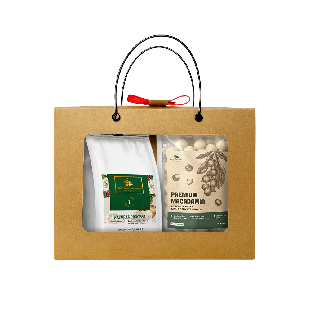 Combo of 2 - Natural Process Whole Bean Coffee 500g | Premium Macadamia Nuts VIP Size 500g