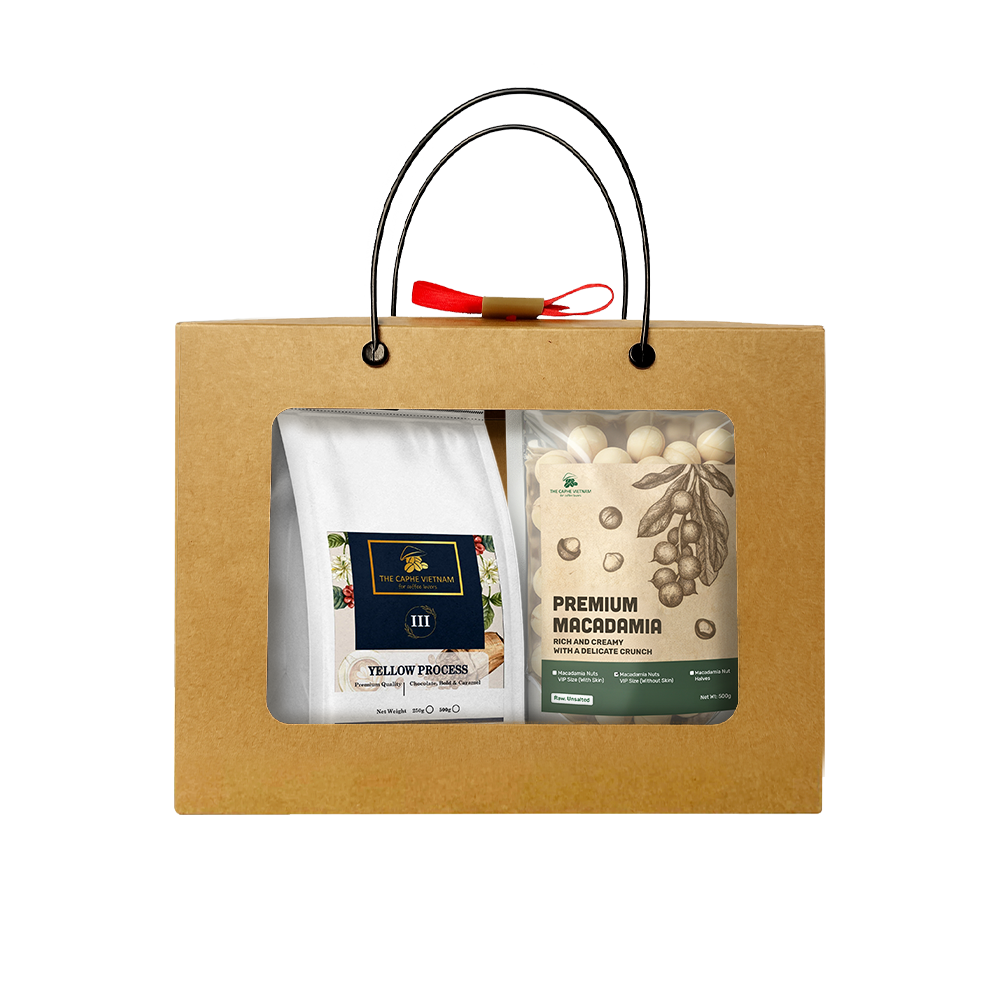 Combo Gift Set - Premium Quality Coffee - Yellow process 250g + Premium Macadamia Vip Size No Shell 500 g