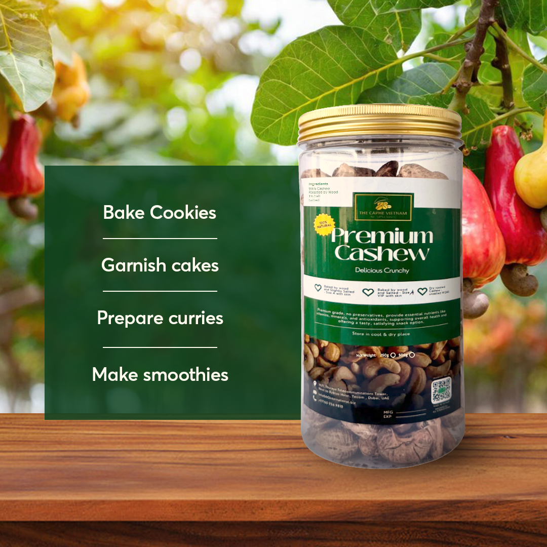 Premium Wood Fire Cashew Nuts, Salted Cashews with Skin, Pack of 3 - 500g Per Box