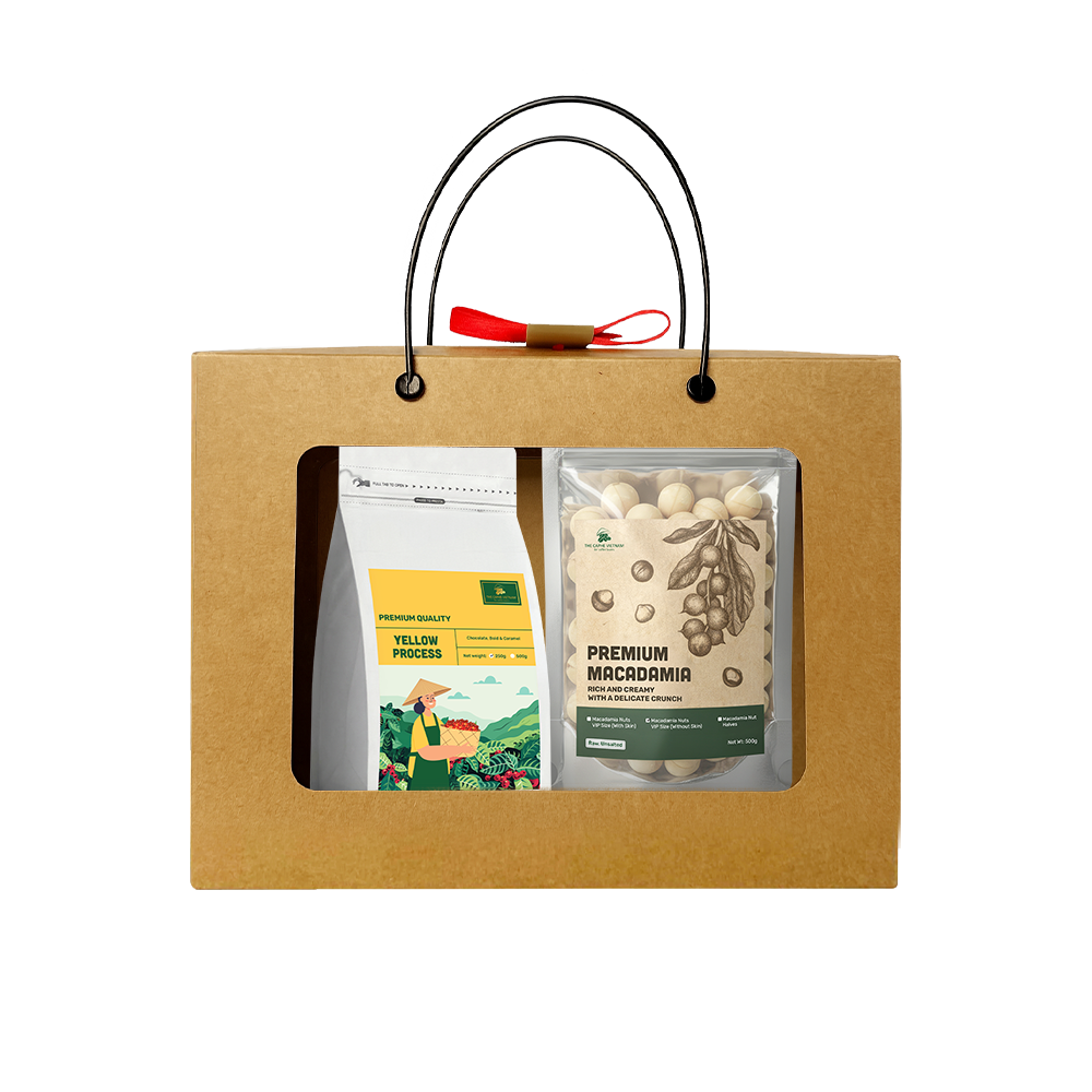 Combo Gift Set - Premium Quality Coffee - Yellow process 250g + Premium Macadamia Vip Size No Shell 500 g