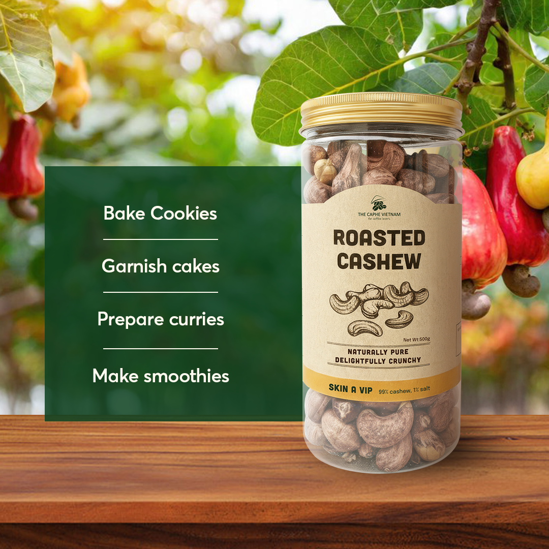 The Caphe Vietnam Pack of 3 - Premium Wood Fire Cashew Nuts, Salted Cashews with Skin | Size A VIP, 500g Per Box
