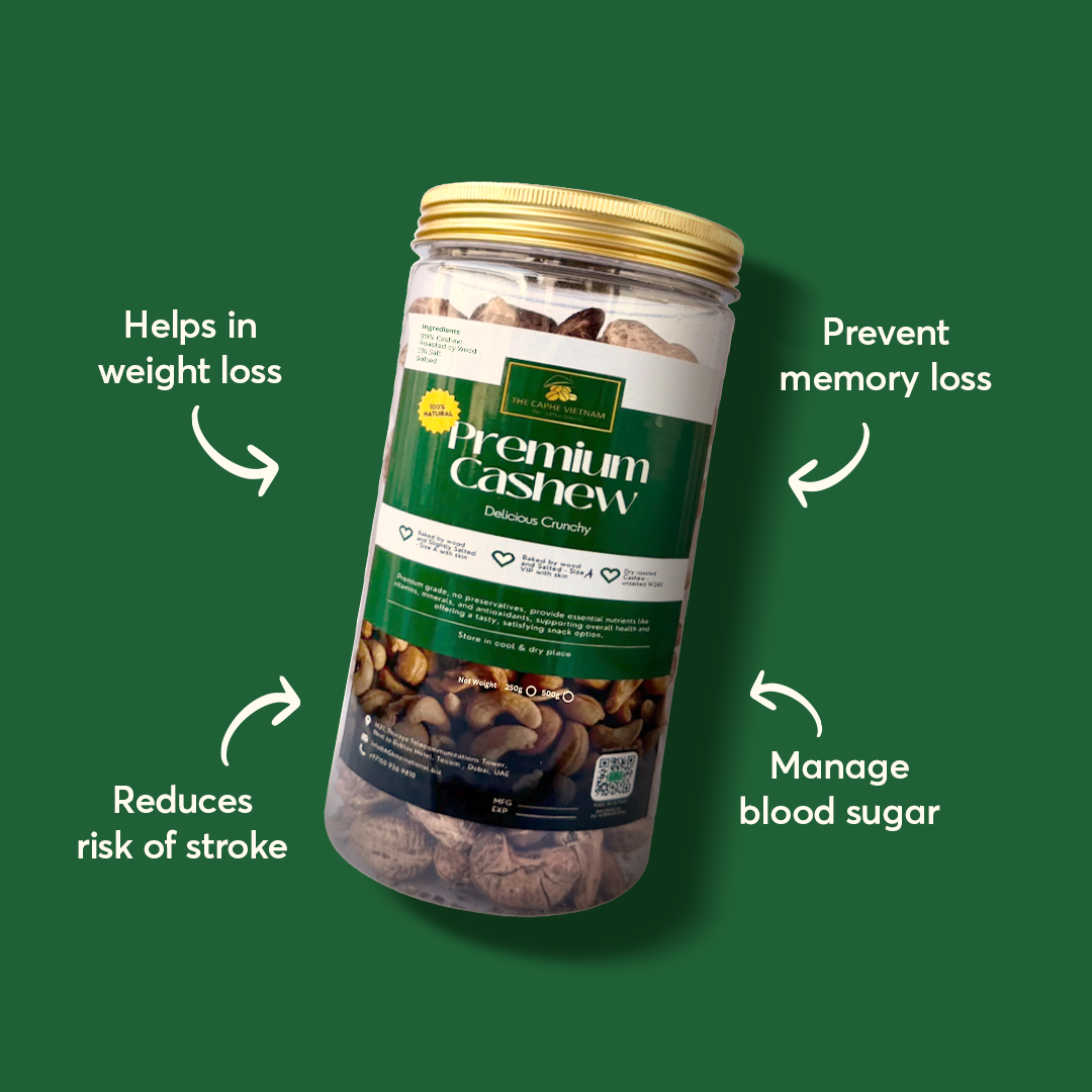 Premium Wood Fire Cashew Nuts, Salted Cashews with Skin, Pack of 3 - 500g Per Box