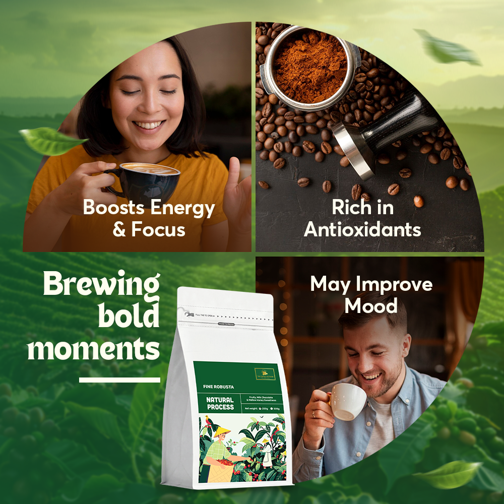 Combo Gift Set - Fine Robusta Natural Process 250g + Cinnamon Orange Tea + Vietnamese Phin Filter (Red)