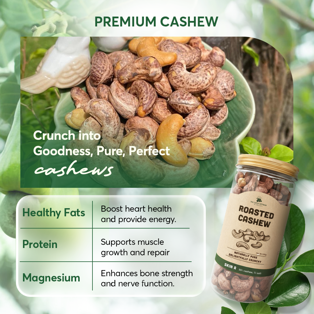 Premium Wood Fire Cashew Nuts, Salted Cashews with Skin Size A, Pack of 3 - 500g Per Box