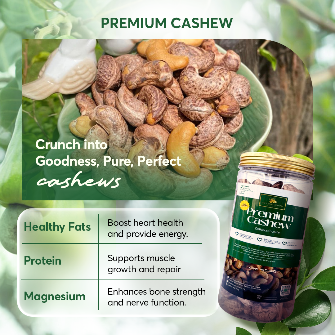 Premium Wood Fire Cashew Nuts, Salted Cashews with Skin, Pack of 3 - 500g Per Box