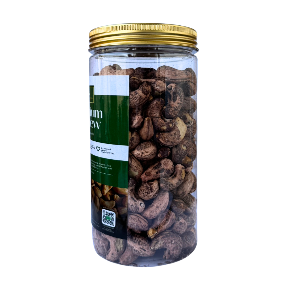 Premium Wood Fire Cashew Nuts, Salted Cashews with Skin, Pack of 3 - 500g Per Box