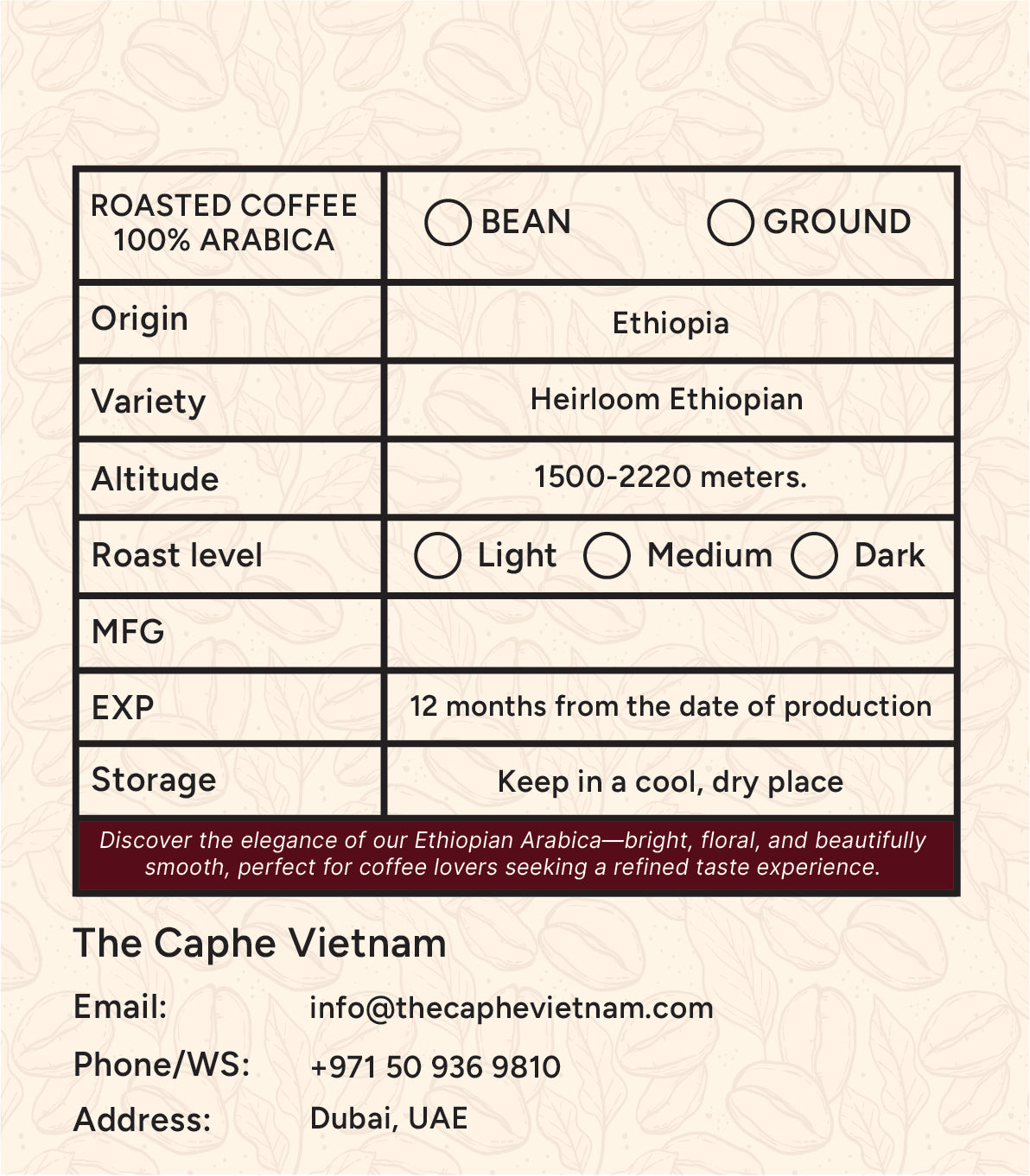 Specialty Arabica Coffee – Ethiopian Guji – Whole Beans