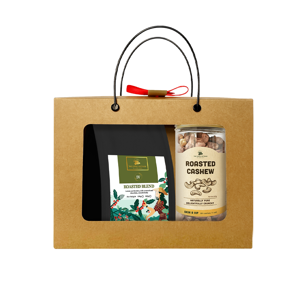 Combo Gift Set - Roasted Blend Arabica & Robusta Whole Bean 500g + Roasted Cashew with Skin A VIP 500g