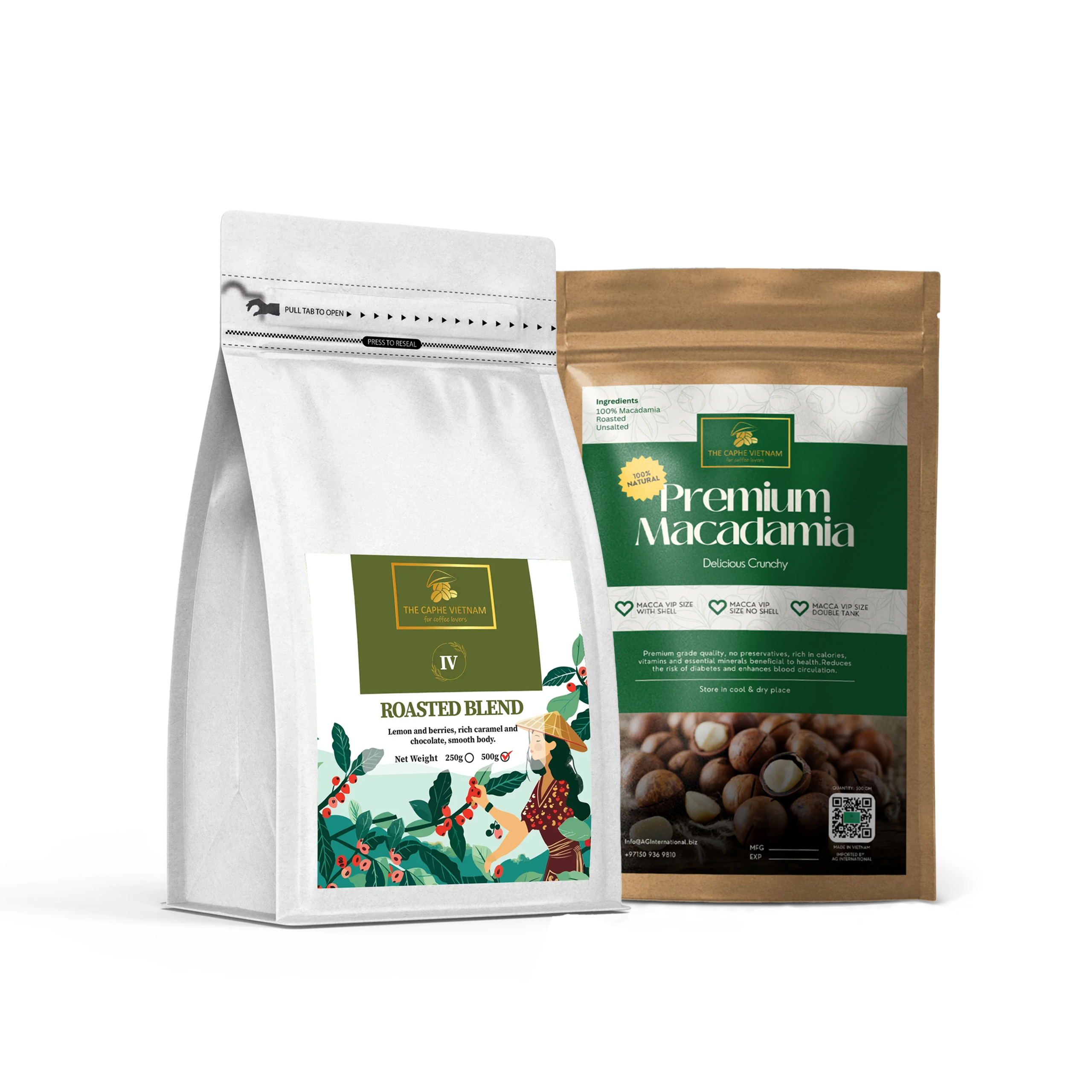 Combo Gift Set - Roasted Blend Arabica & Robusta 500g + Macadamia VIP size double Tank 500 G