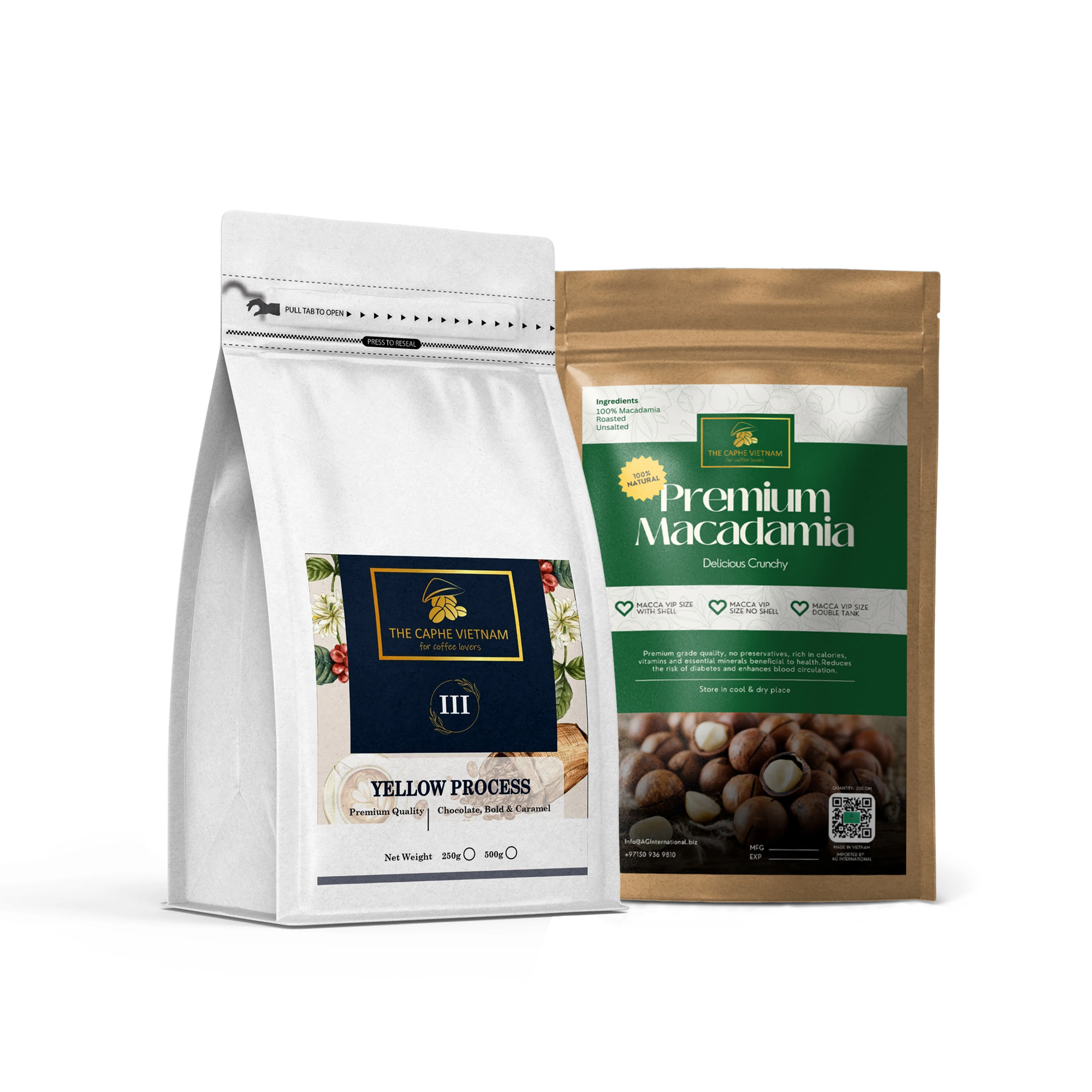 Combo Gift Set - Premium Quality Coffee - Yellow process 250g + Premium Macadamia Vip Size No Shell 500 g