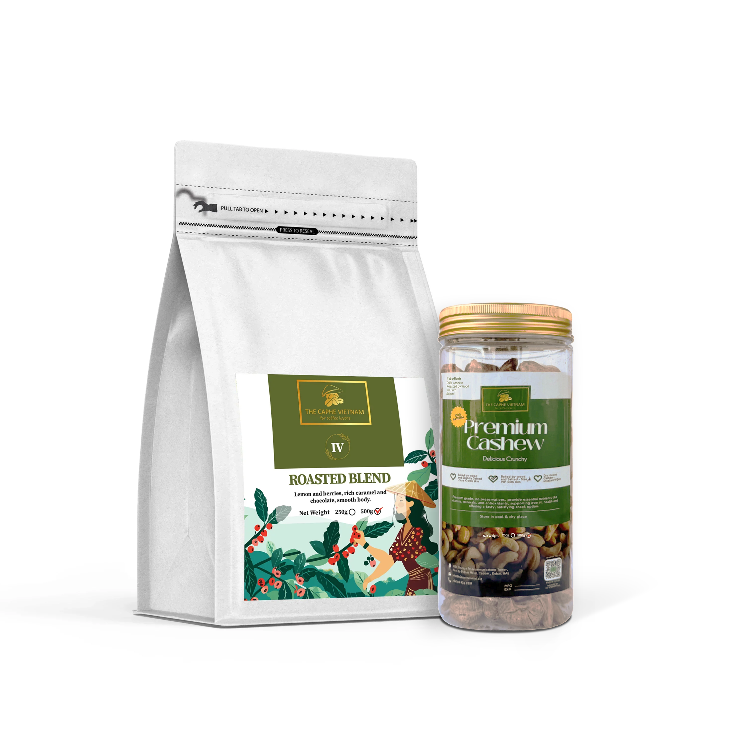 Combo Gift Set - Roasted Blend Arabica & Robusta 500g + Roasted Cashew with Skin A 500g