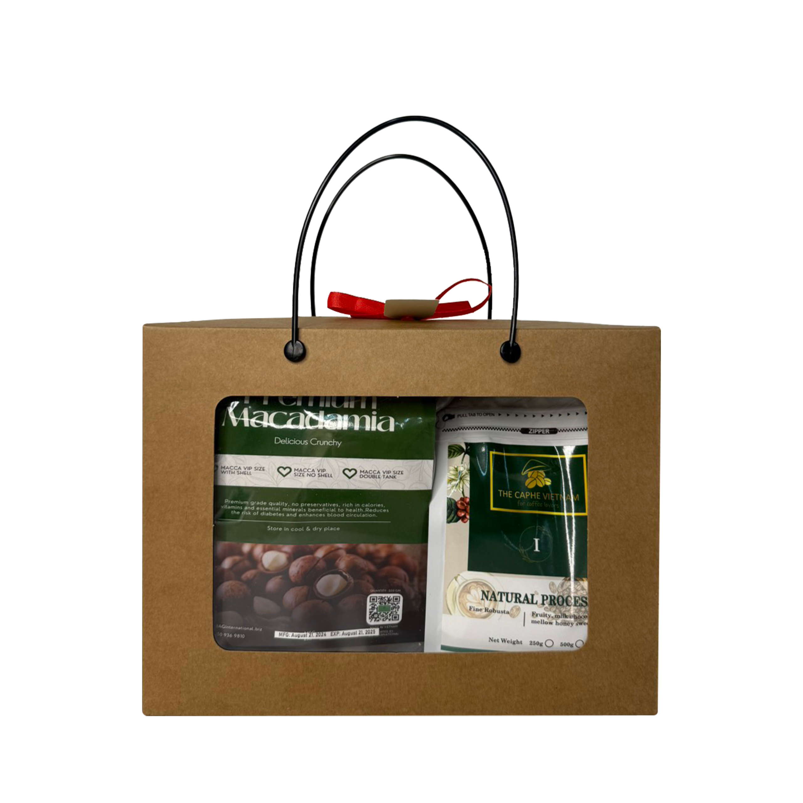 Combo Gift Set - Fine Robusta Coffee - Natural process 250g + Premium Macadamia Vip Size Double Tank 500 g